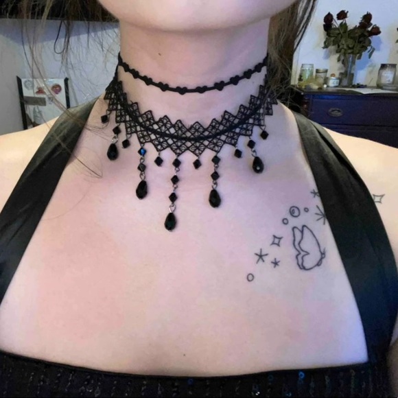 Crystal Bead Decor Lace Choker - Picture 5 of 8